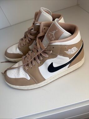 Jordan Mid-Top Sneakers in White, Beige, and Black